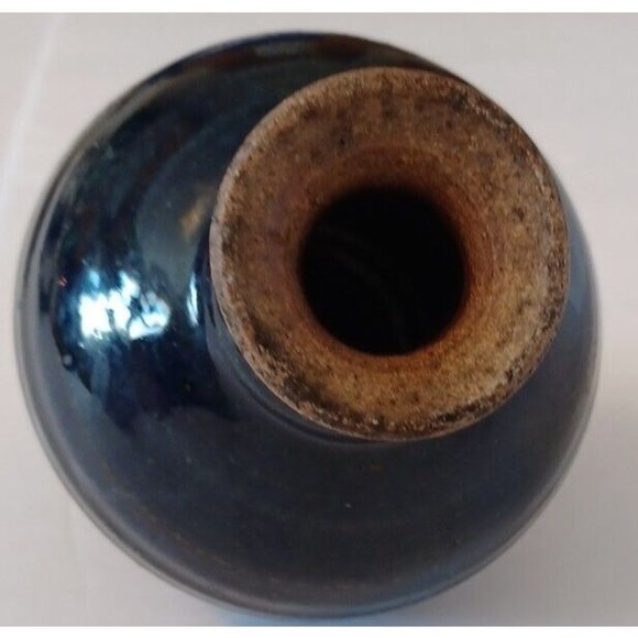 Vintage Round Ceramic Blue Glaze‎ Vase/Olive Oil Dispenser Signed J.F Handmade - Picture 4 of 8